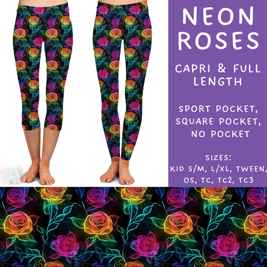 Batch #236 - Fun Run 6 - Closes 11/13 - ETA early Jan - Neon Roses Full and Capri Length Leggings