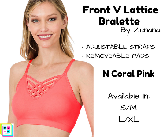 Front V Lattice Bralette - N Coral Pink