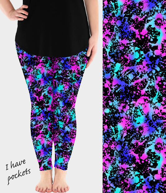 RTS - Neon Splatter Leggings w/ Pockets