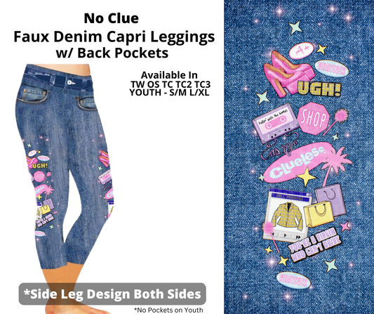 Preorder! Closes 3/19. ETA June. No Clue Capris Faux Denim w/ Side Leg Designs