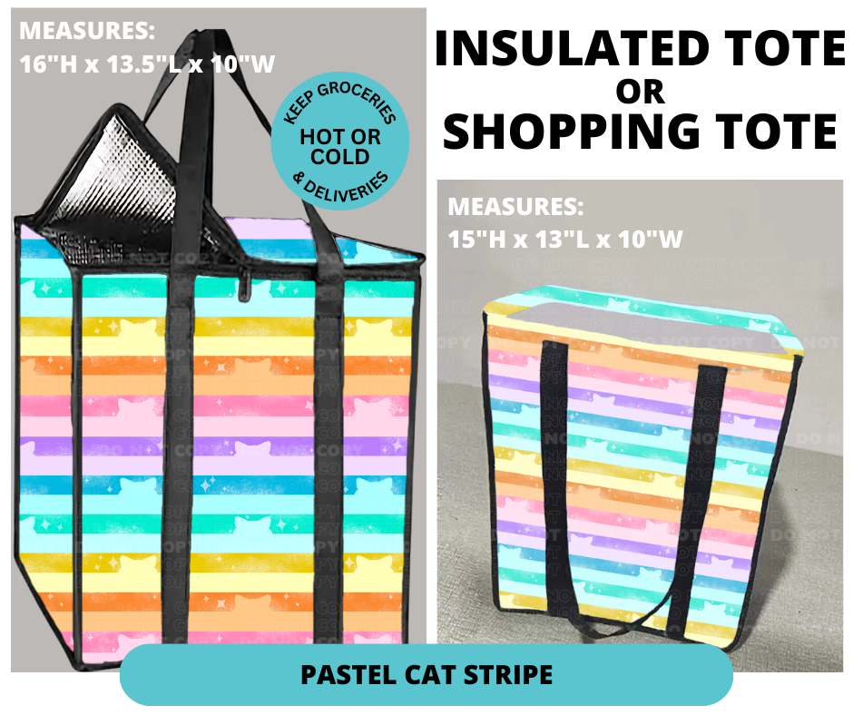 Preorder! Closes 12/30. ETA March. Pastel Cat Stripe Shopping or Insulated Tote