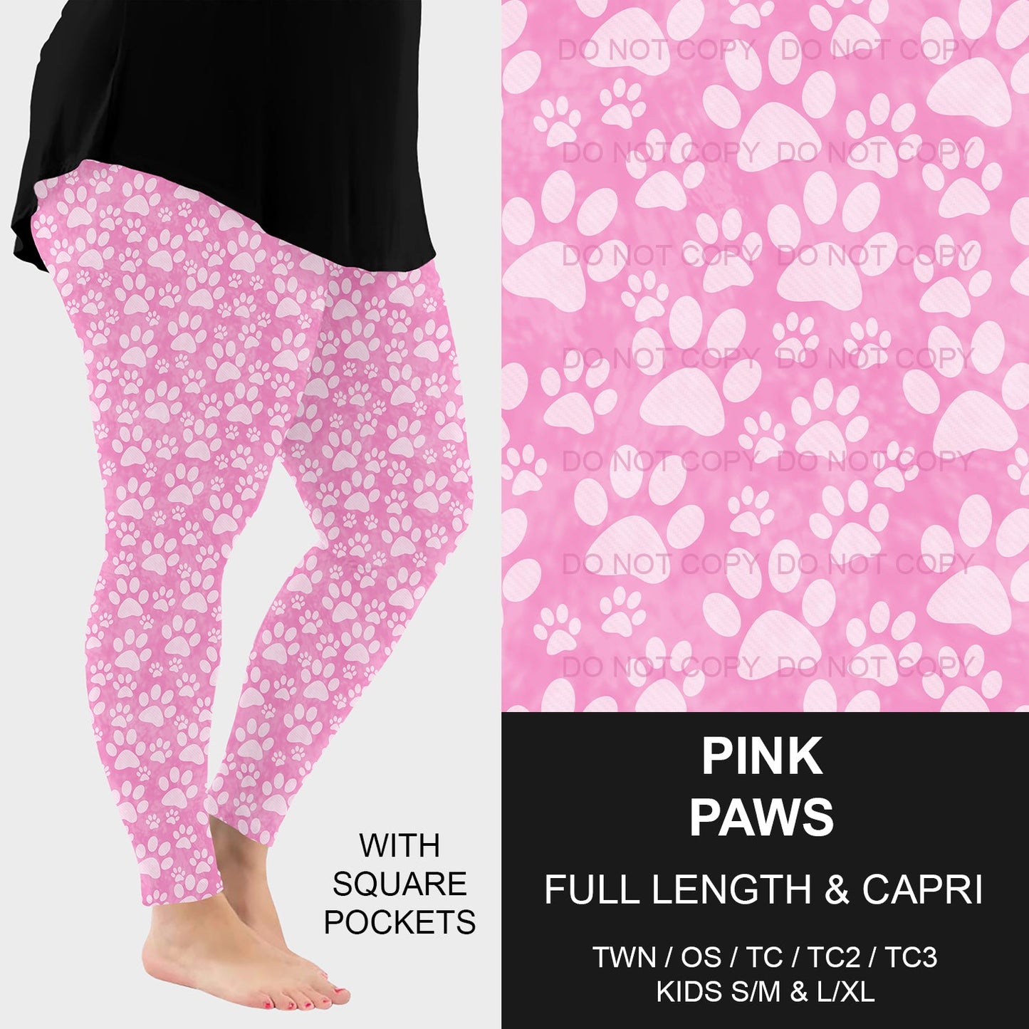 B218 - Preorder Pink Paws Leggings w/ Pockets (Closes 3/16. ETA: early June)