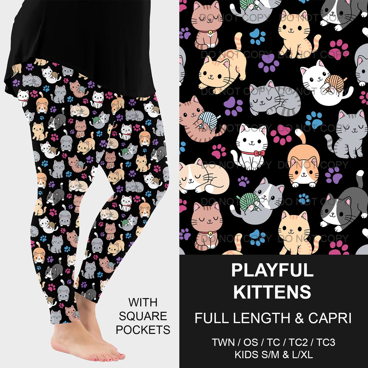 B218 - Preorder Playful Kittens Leggings w/ Pockets (Closes 3/16. ETA: early June)