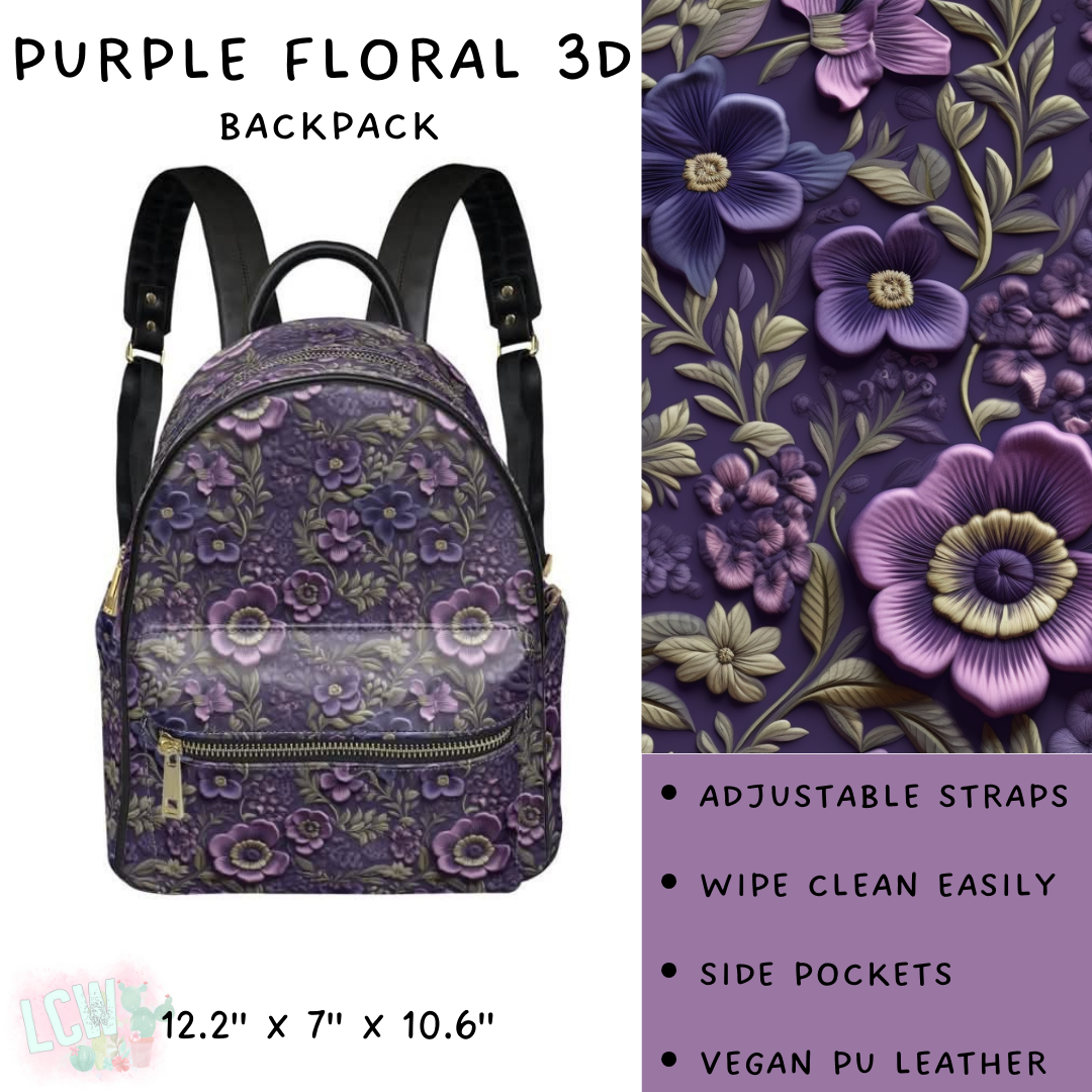 Batch #309 - Card Holders & Mini Backpacks - Closing 3/24 - ETA late May - Purple Floral 3D Mini Backpack