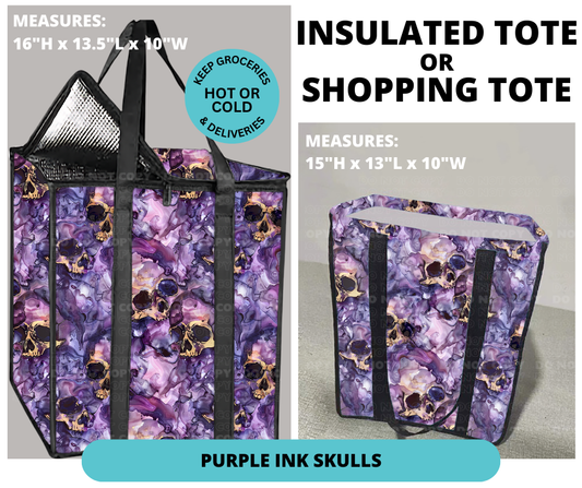 Preorder! Closes 12/30. ETA March. Purple Ink Skulls Shopping or Insulated Tote