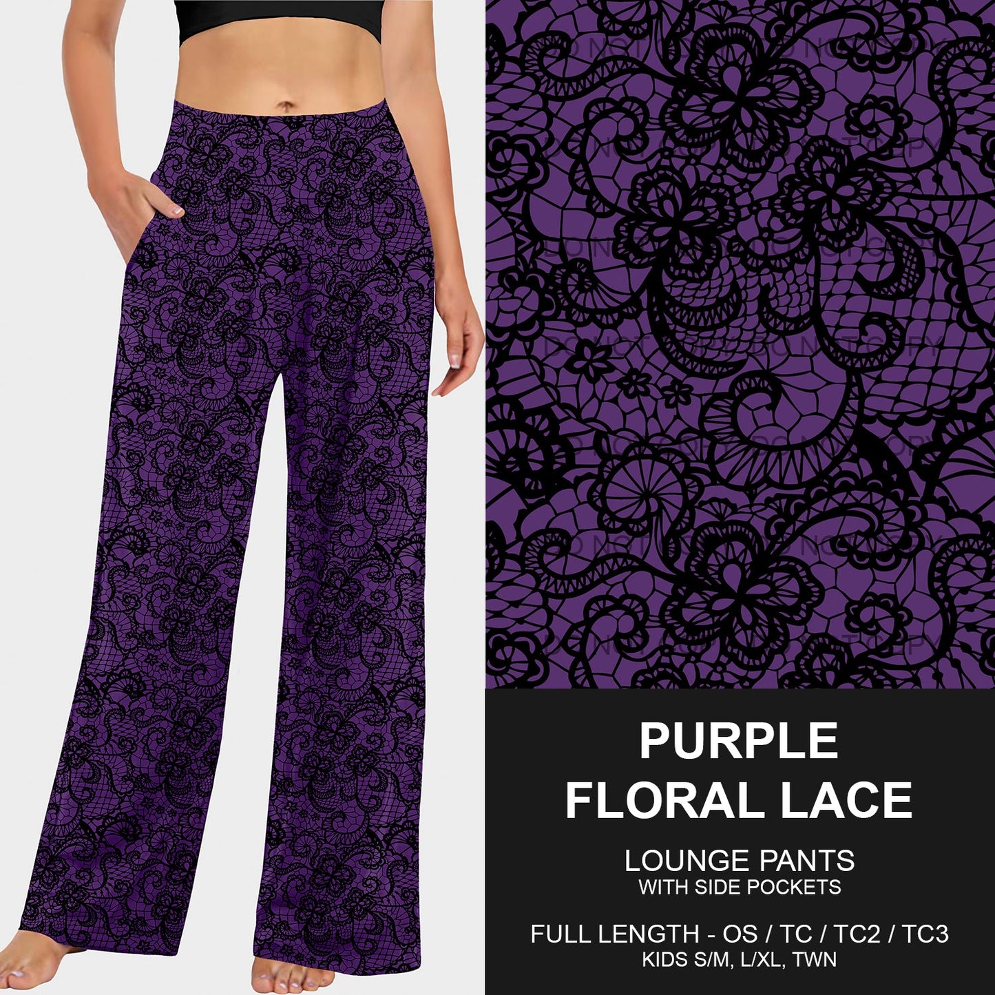 B215 - Preorder Purple Floral Lace Lounge Pants (Closes 3/02. ETA mid May)