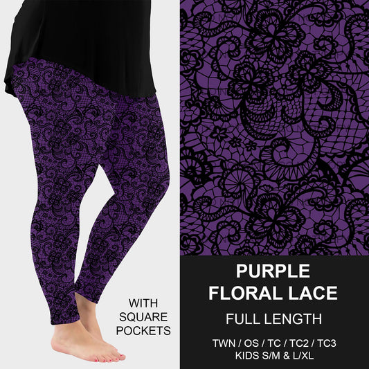 B215 - Preorder Purple Floral Lace Leggings w/ Pockets (Closes 3/02. ETA mid May)