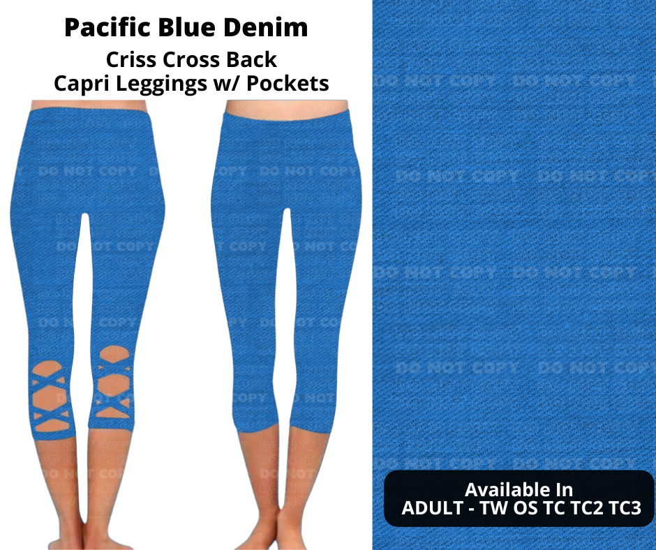 Preorder! Closes 1/29. ETA April. Pacific Blue Denim Criss Cross Capri w/ Pockets