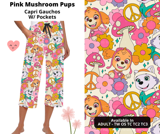 Preorder! Closes 3/3. ETA June. Pink Mushroom Pups Capri Gauchos