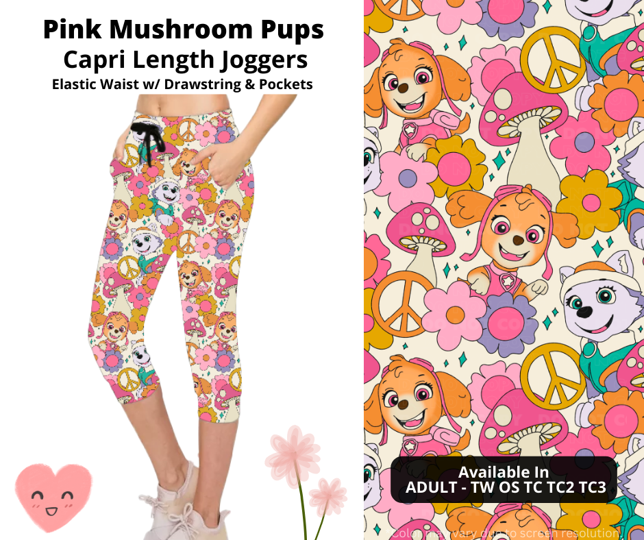 Preorder! Closes 3/3. ETA June. Pink Mushroom Pups Jogger Capri