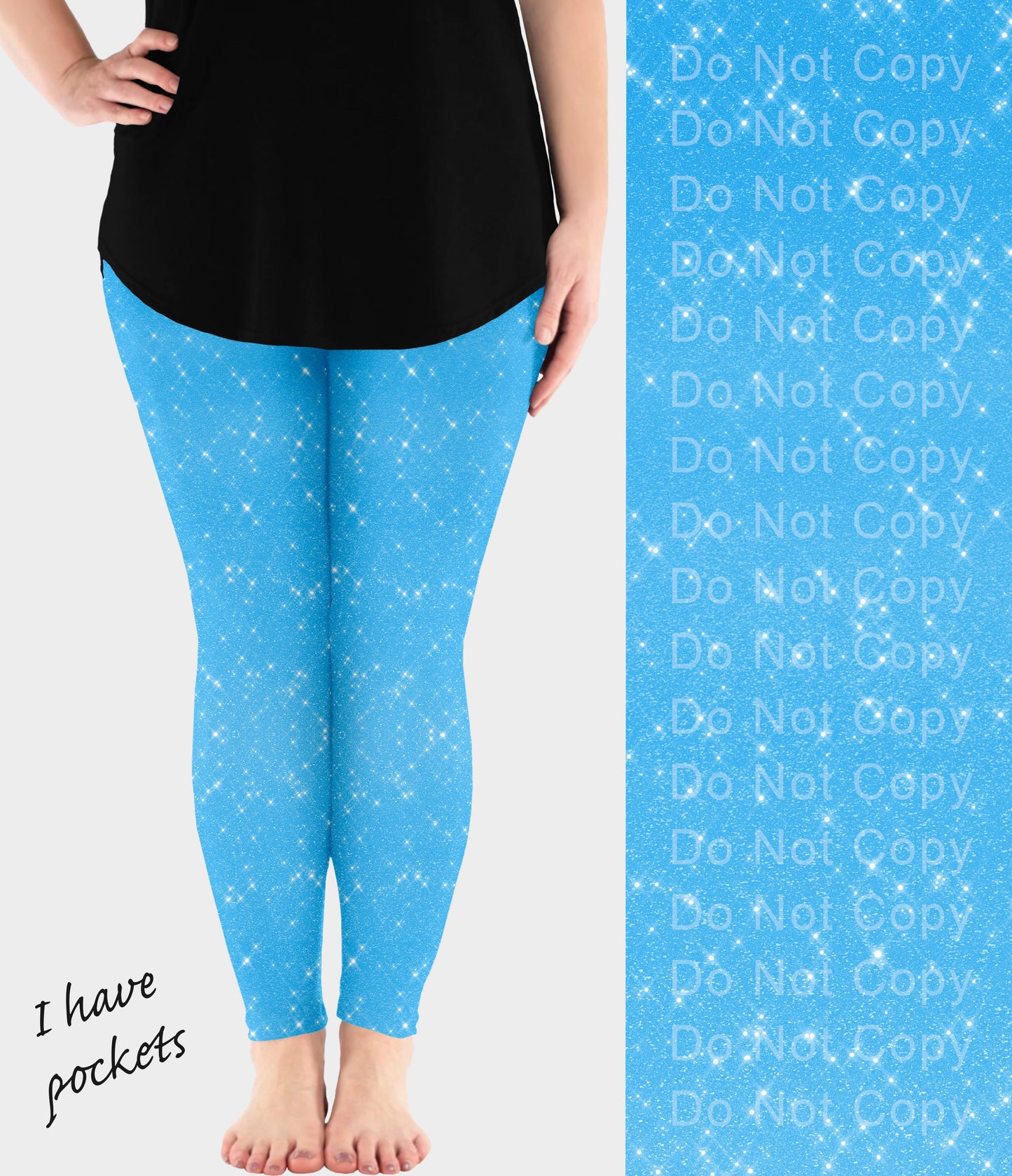 RTS - Pretty Blue Sparkle Leggings w/ Pockets