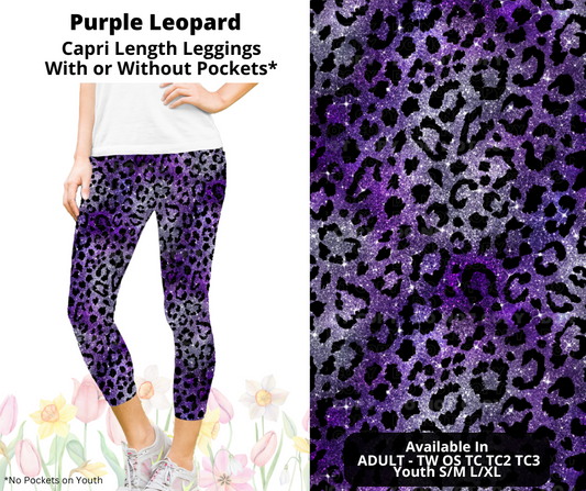 Preorder! Closes 3/17. ETA June. Purple Leopard Capri Leggings w/wo Pockets