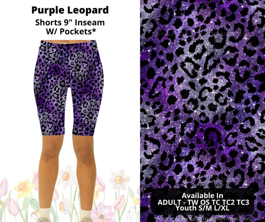 Preorder! Closes 3/17. ETA June. Purple Leopard 9" Inseam Shorts w/wo Pockets