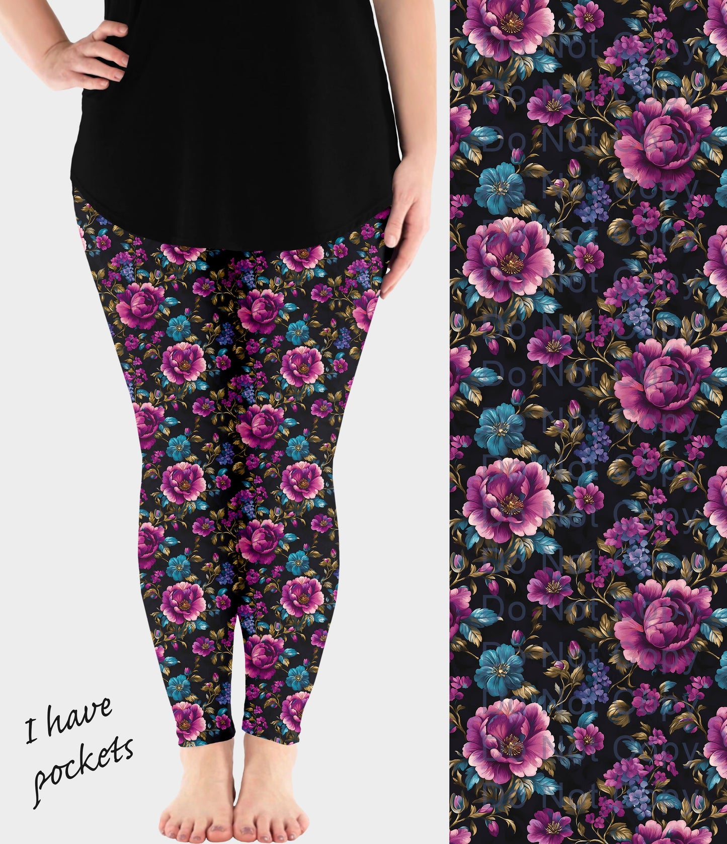 RTS - Purple and Blue Floral Leggings w/ Pockets