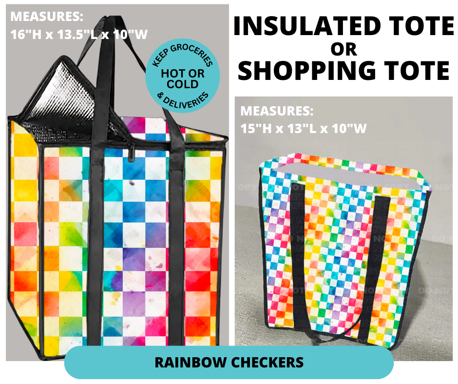 Preorder! Closes 12/30. ETA March. Rainbow Checkers Shopping or Insulated Tote