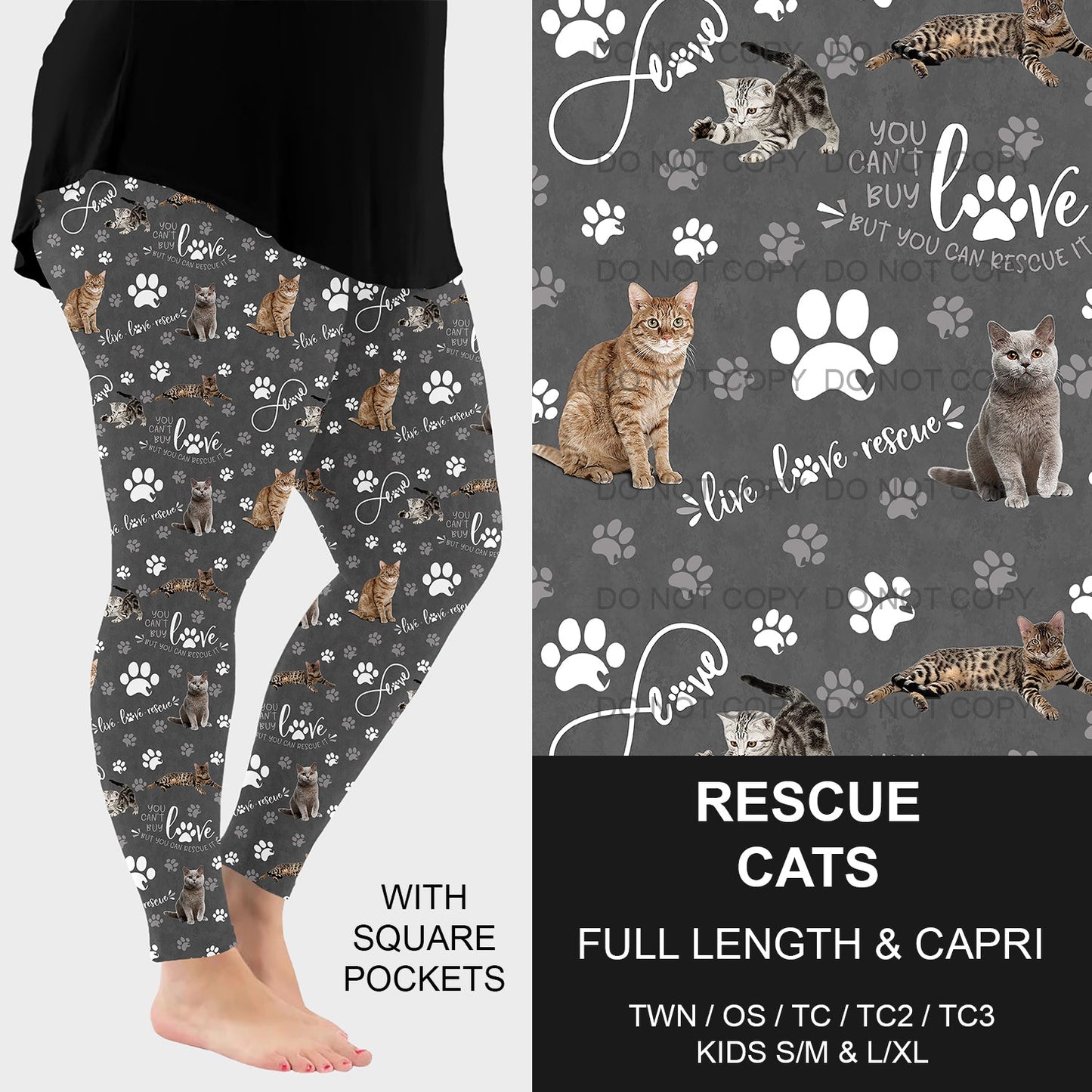 B218 - Preorder Rescue Cats Leggings w/ Pockets (Closes 3/16. ETA: early June)