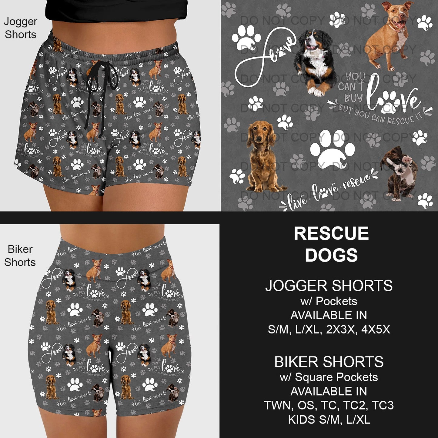 B218 - Preorder Rescue Dogs Jogger/Biker Shorts w/ Pockets (Closes 3/16. ETA: early June)