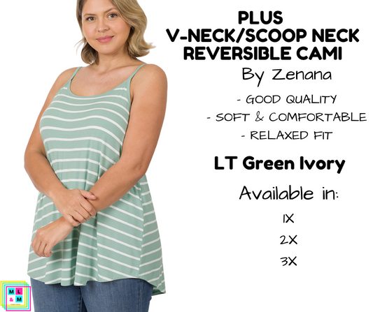 PLUS V-Neck/Scoop Neck Reversible Cami - LT Green/Ivory