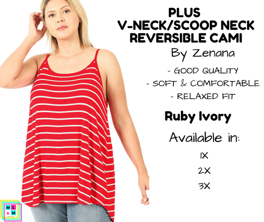 PLUS V-Neck/Scoop Neck Reversible Cami - Ruby/Ivory