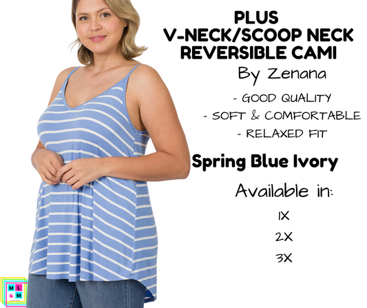 PLUS V-Neck/Scoop Neck Reversible Cami - Spring Blue/Ivory