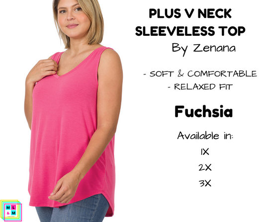 PLUS V Neck Sleeveless Top - Fuchsia