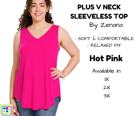 PLUS V Neck Sleeveless Top - Hot Pink