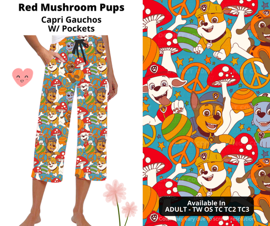 Preorder! Closes 3/3. ETA June. Red Mushroom Pups Capri Gauchos