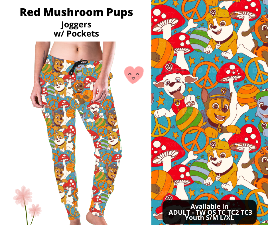 Preorder! Closes 3/3. ETA June. Red Mushroom Pups Joggers