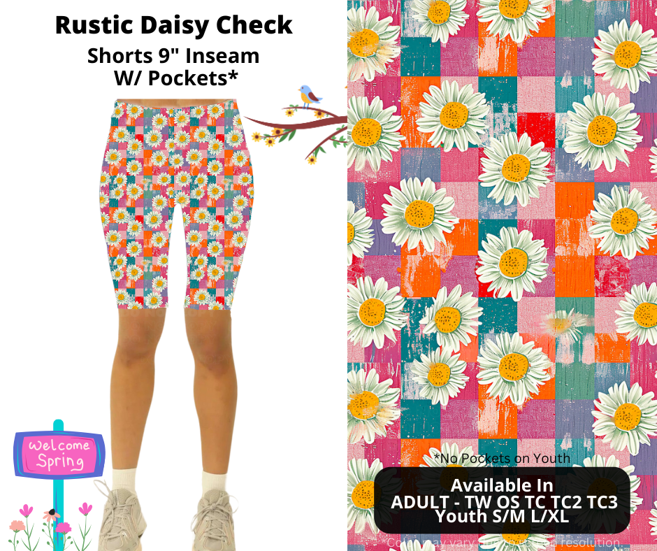 Preorder! Closes 1/27. ETA April. Rustic Daisy Check 9" Inseam Shorts w/wo Pockets