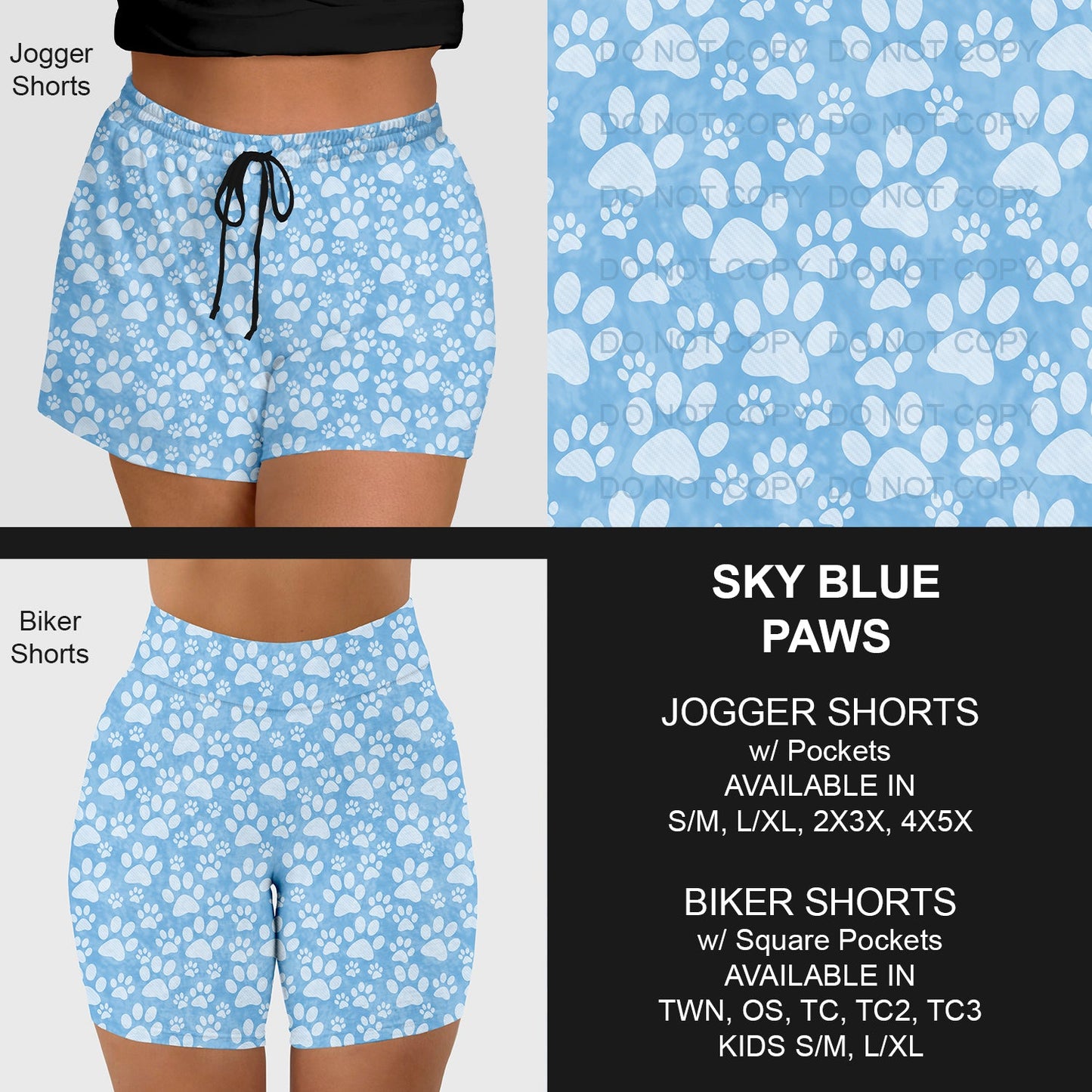 B218 - Preorder Sky Blue Paws Jogger/Biker Shorts w/ Pockets (Closes 3/16. ETA: early June)