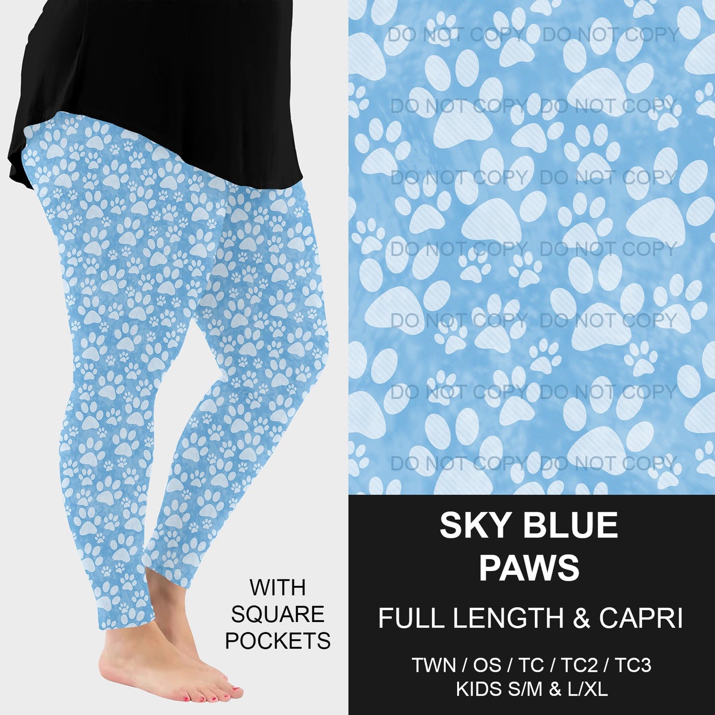 B218 - Preorder Sky Blue Paws Leggings w/ Pockets (Closes 3/16. ETA: early June)