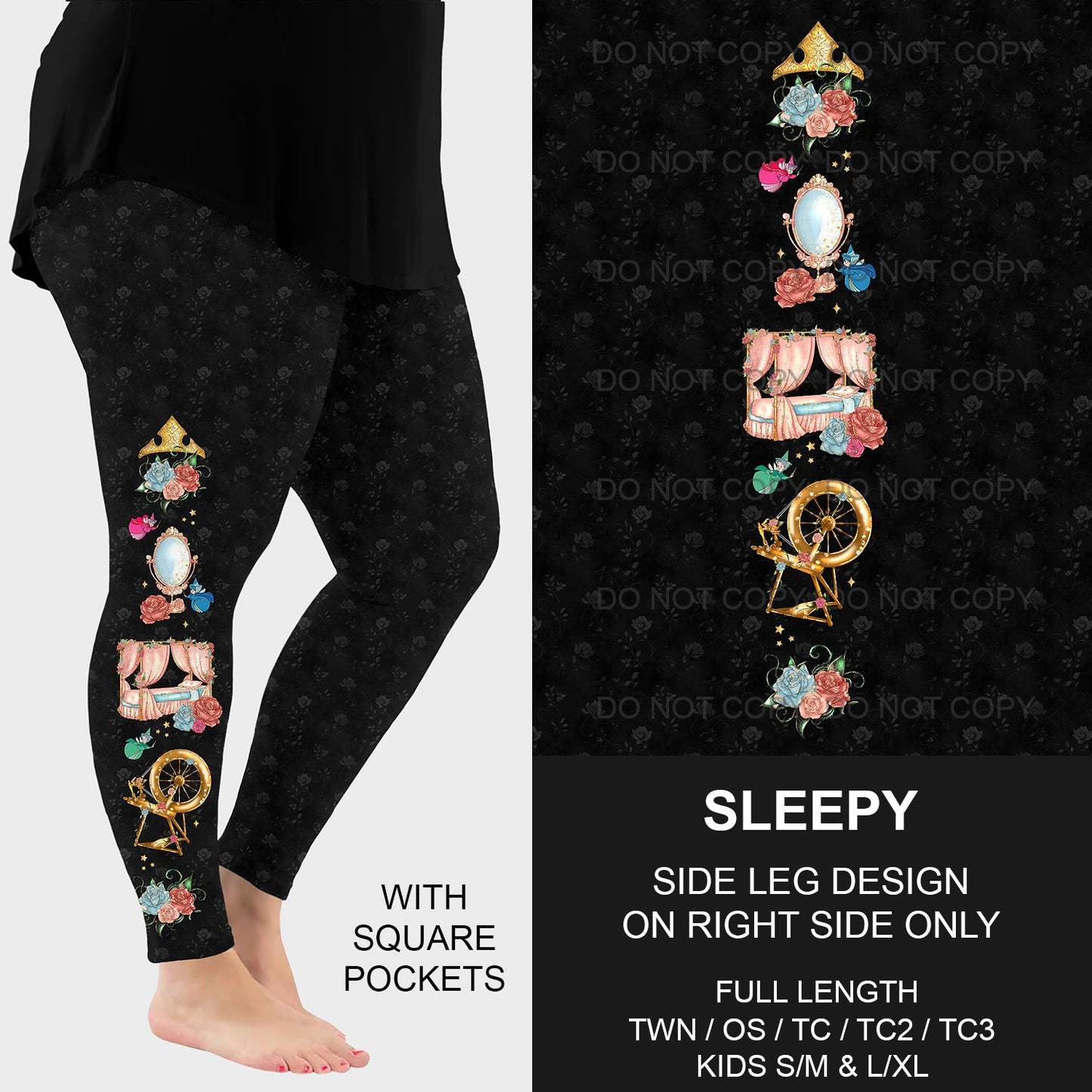 B192 - Preorder Sleepy Side Design Leggings w/ Pockets (Closes 11/10. ETA mid Jan)