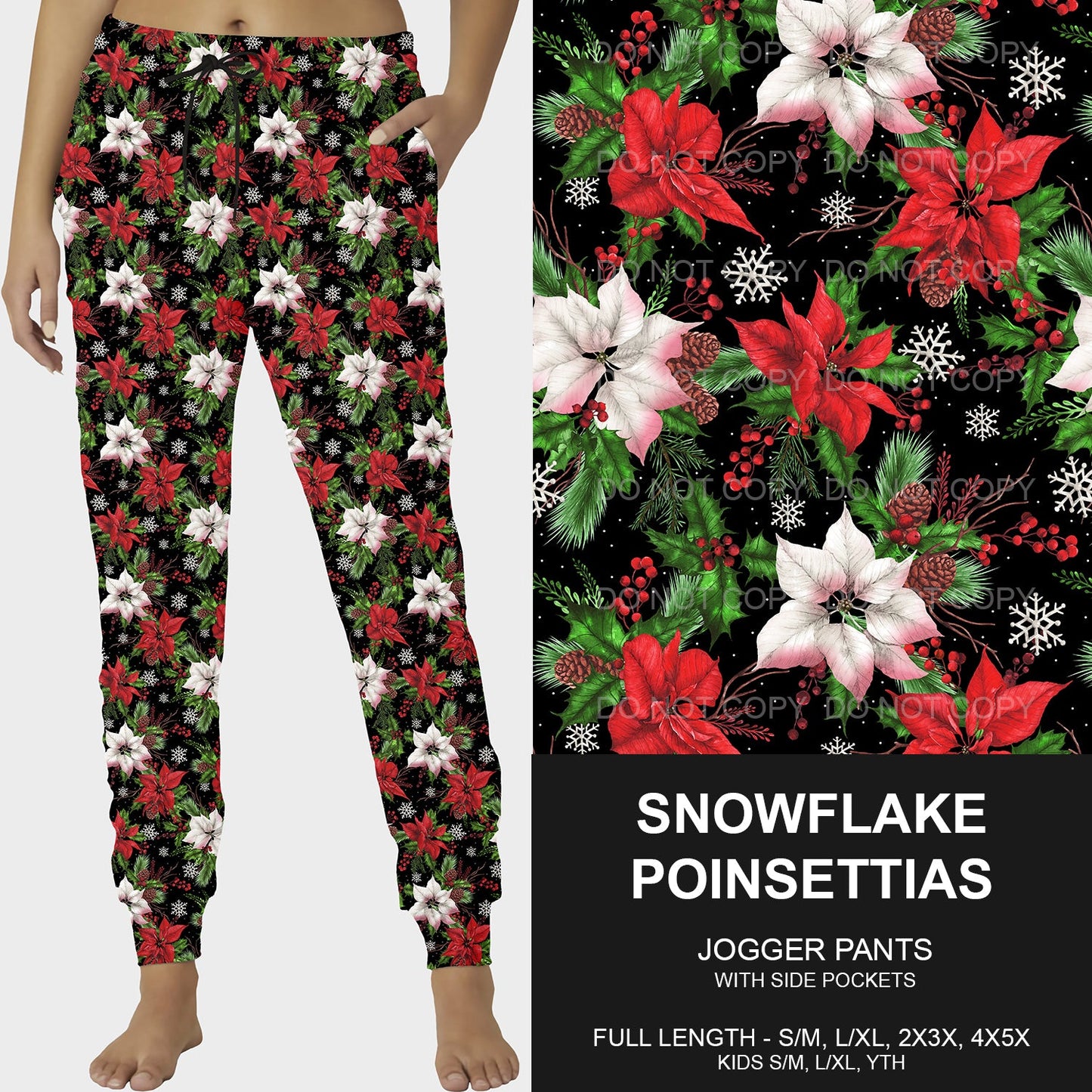 B188 - Preorder Snowflake Poinsettias Joggers (Closes 10/20. ETA mid Dec)