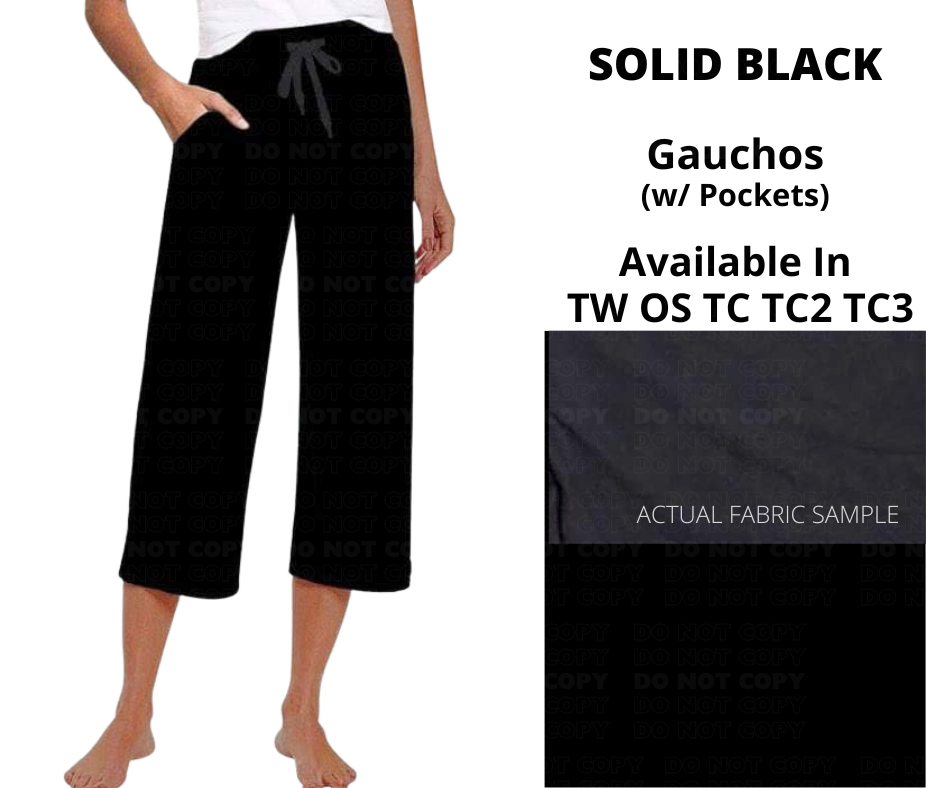 Solid Black Capri Gauchos Lounge Pants