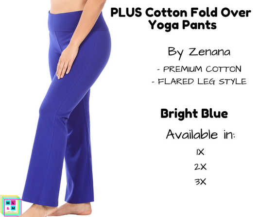 PLUS Cotton Fold Over Yoga Pants - Bright Blue