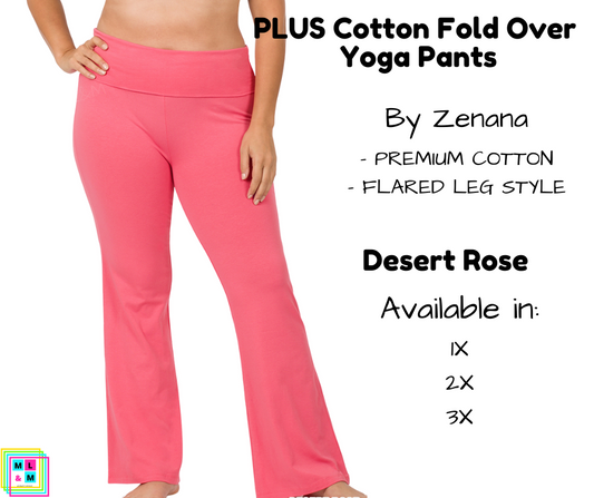 PLUS Cotton Fold Over Yoga Pants - Desert Rose