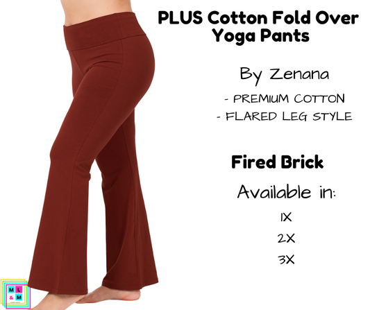 PLUS Cotton Fold Over Yoga Pants - Fired Brick