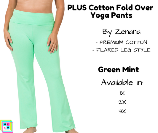 PLUS Cotton Fold Over Yoga Pants - Green Mint