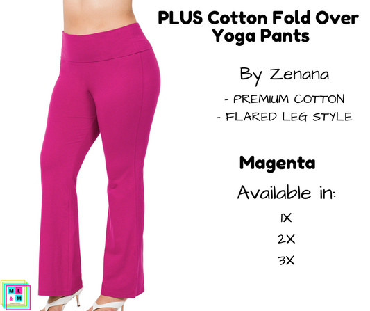 PLUS Cotton Fold Over Yoga Pants - Magenta