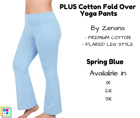 PLUS Cotton Fold Over Yoga Pants - Spring Blue