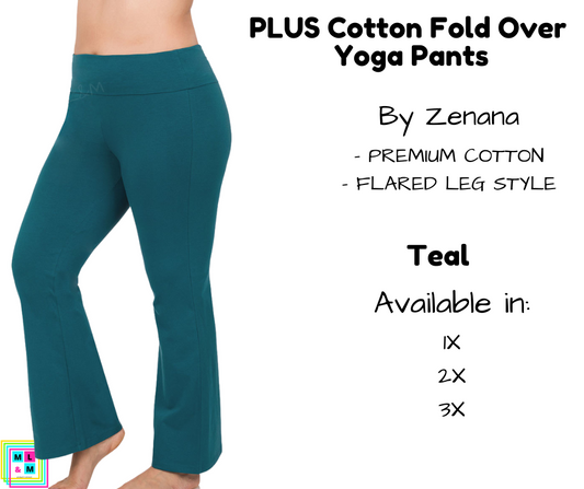 PLUS Cotton Fold Over Yoga Pants - Teal