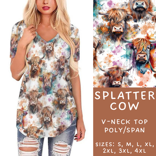 Batch #236 - Fun Run 6 - Closes 11/13 - ETA early Jan - Splatter Cow V-Neck Tee