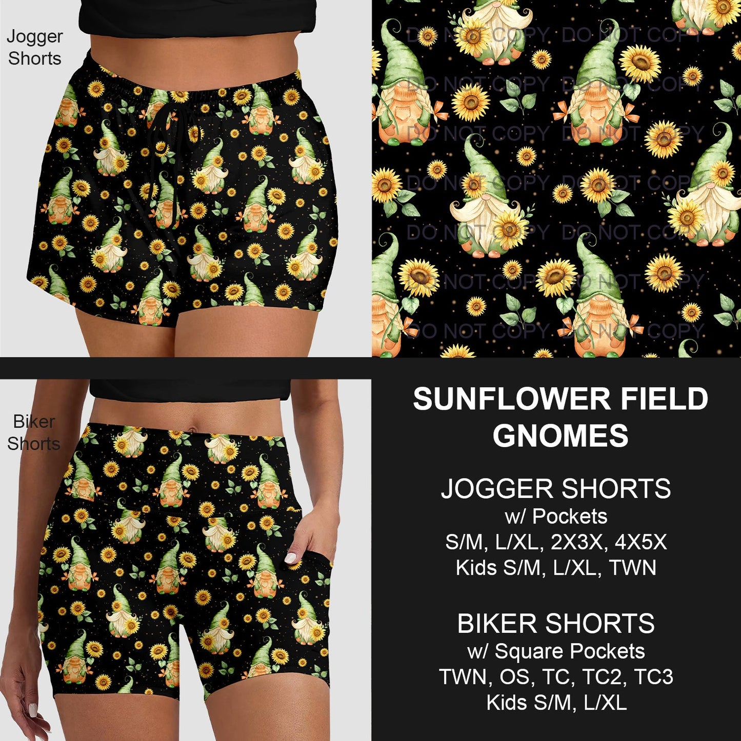 B219 - Preorder Sunflower Field Gnomes Jogger/Biker Shorts (Closes 3/23. ETA: early June)