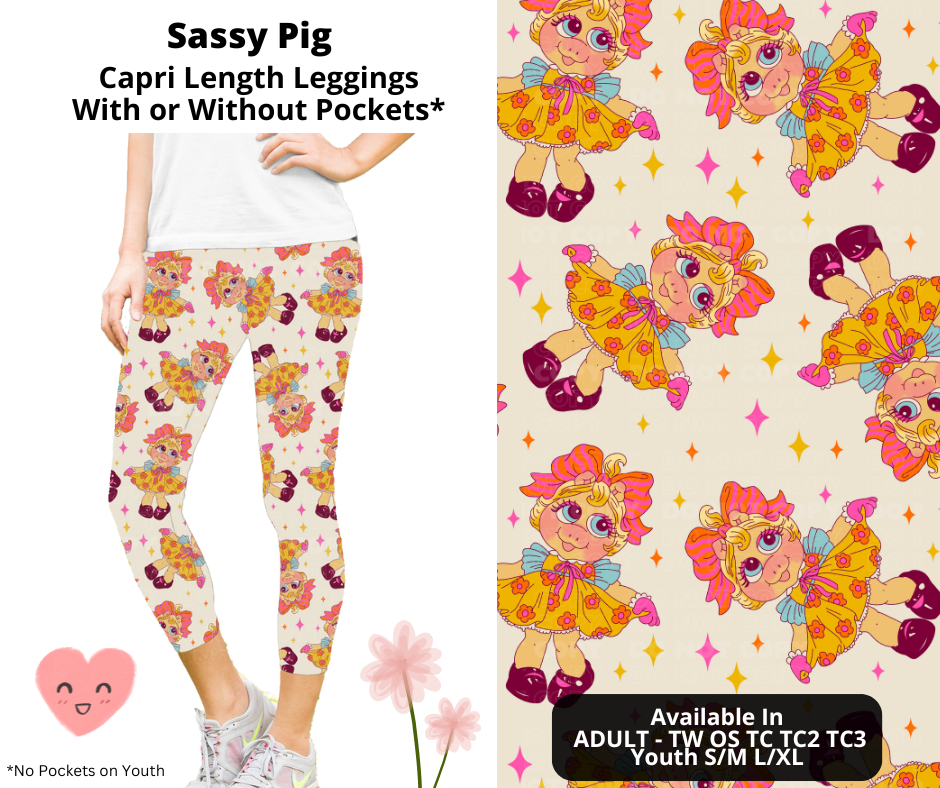 Preorder! Closes 3/3. ETA June. Sassy Pig Capri Leggings w/wo Pockets