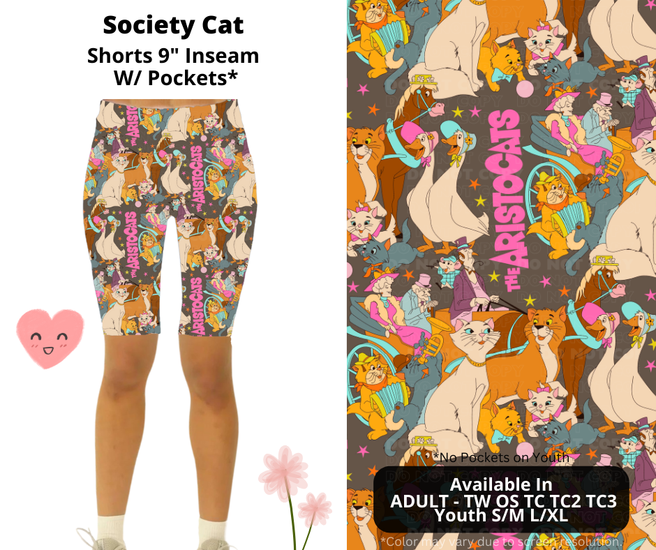 Preorder! Closes 3/3. ETA June. Society Cat 9" Inseam Shorts w/wo Pockets