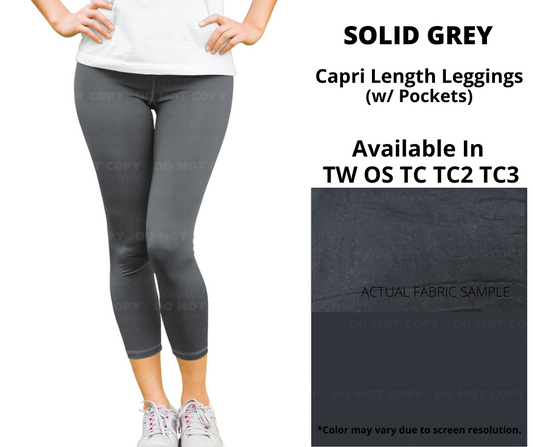 Solid Grey Capri Leggings w/ Pockets