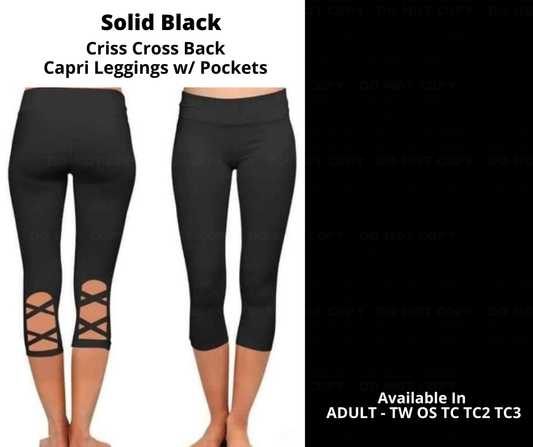 Solid Black Criss Cross Capri w/ Pockets