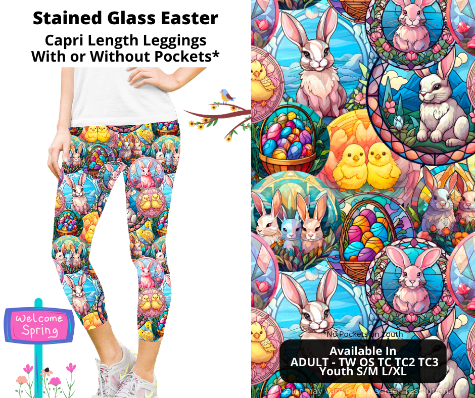 Preorder! Closes 1/27. ETA April. Stained Glass Easter Capri Leggings w/wo Pockets