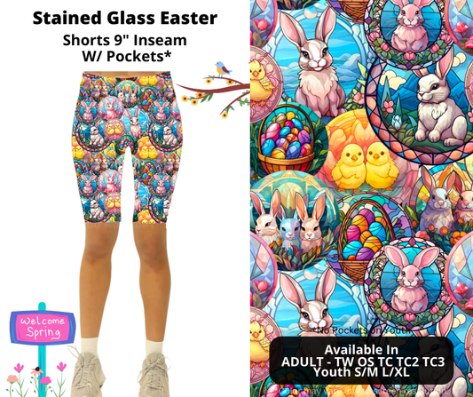 Preorder! Closes 1/27. ETA April. Stained Glass Easter 9" Inseam Shorts w/wo Pockets