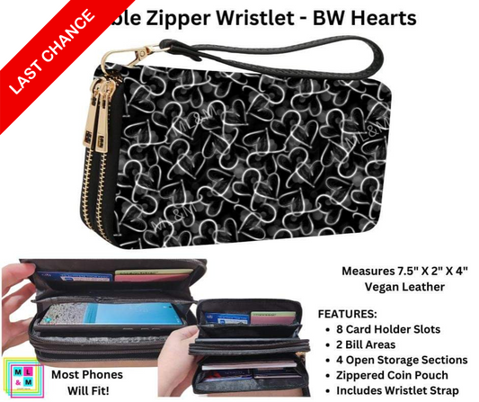 BW Hearts Double Zipper Wristlet